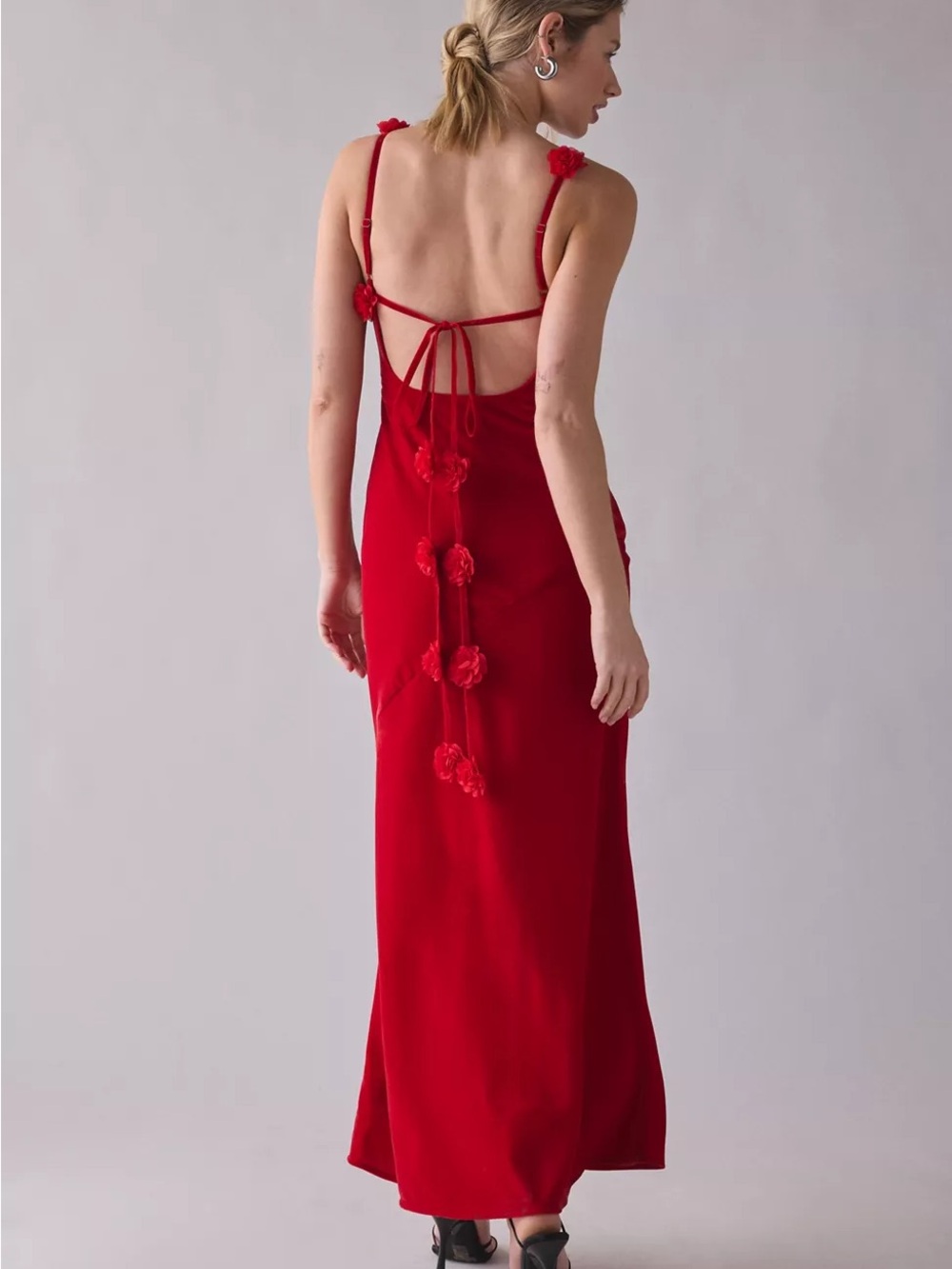 For Love & Lemons Huda Red Velvet Bias Cut Maxi Dress
